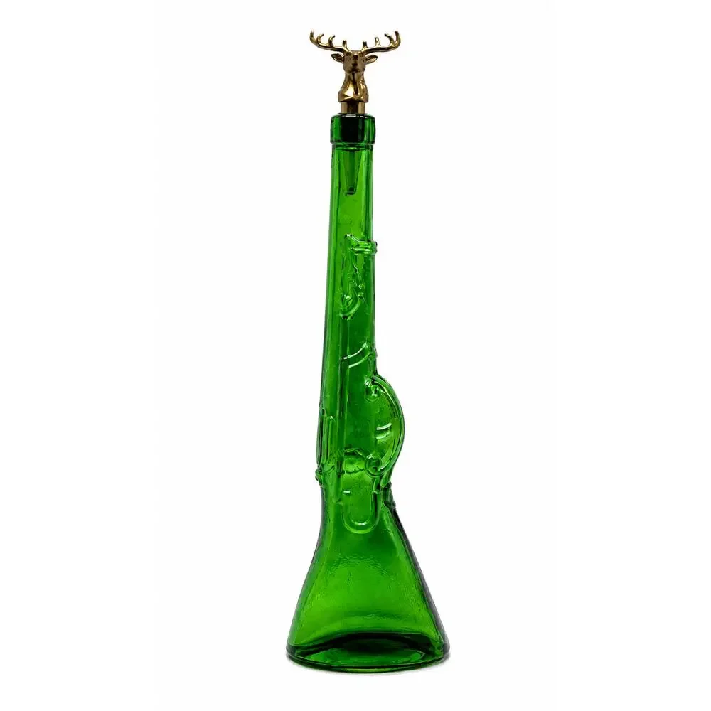 Vintage Empoli Green Glass Rifle Decanter Stag Deer Stopper Hunter Decor Italy